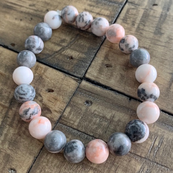 8mm Pink & Gray Jasper Chakra Stretch Bracelet - Picture 2 of 8